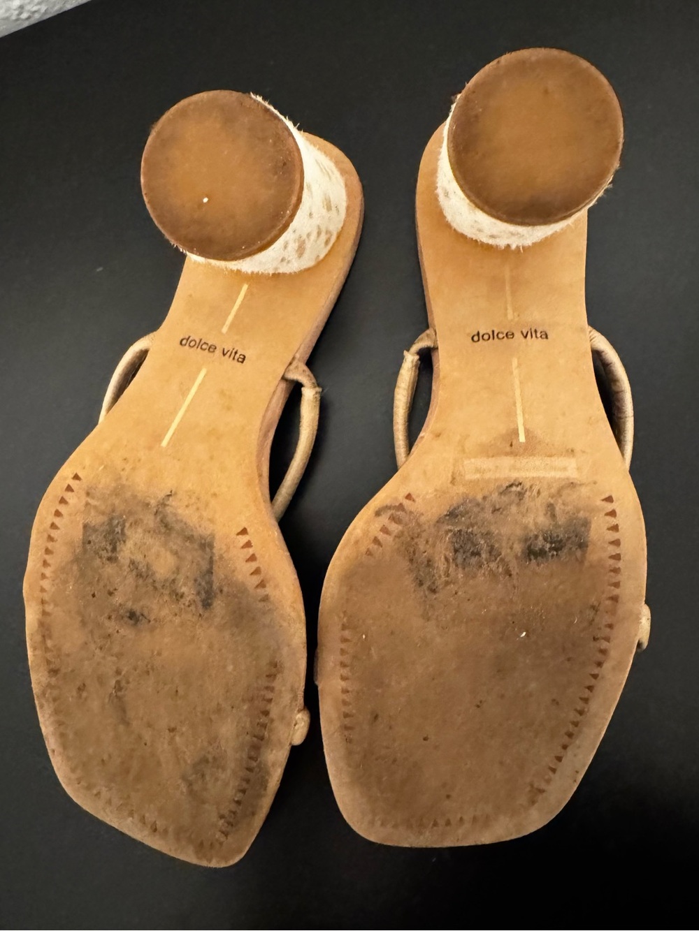 Dolce Vita Tan Croc-Embossed Double Strap Heel Sandals w/ Pony Hair Heel - Picture 10 of 12